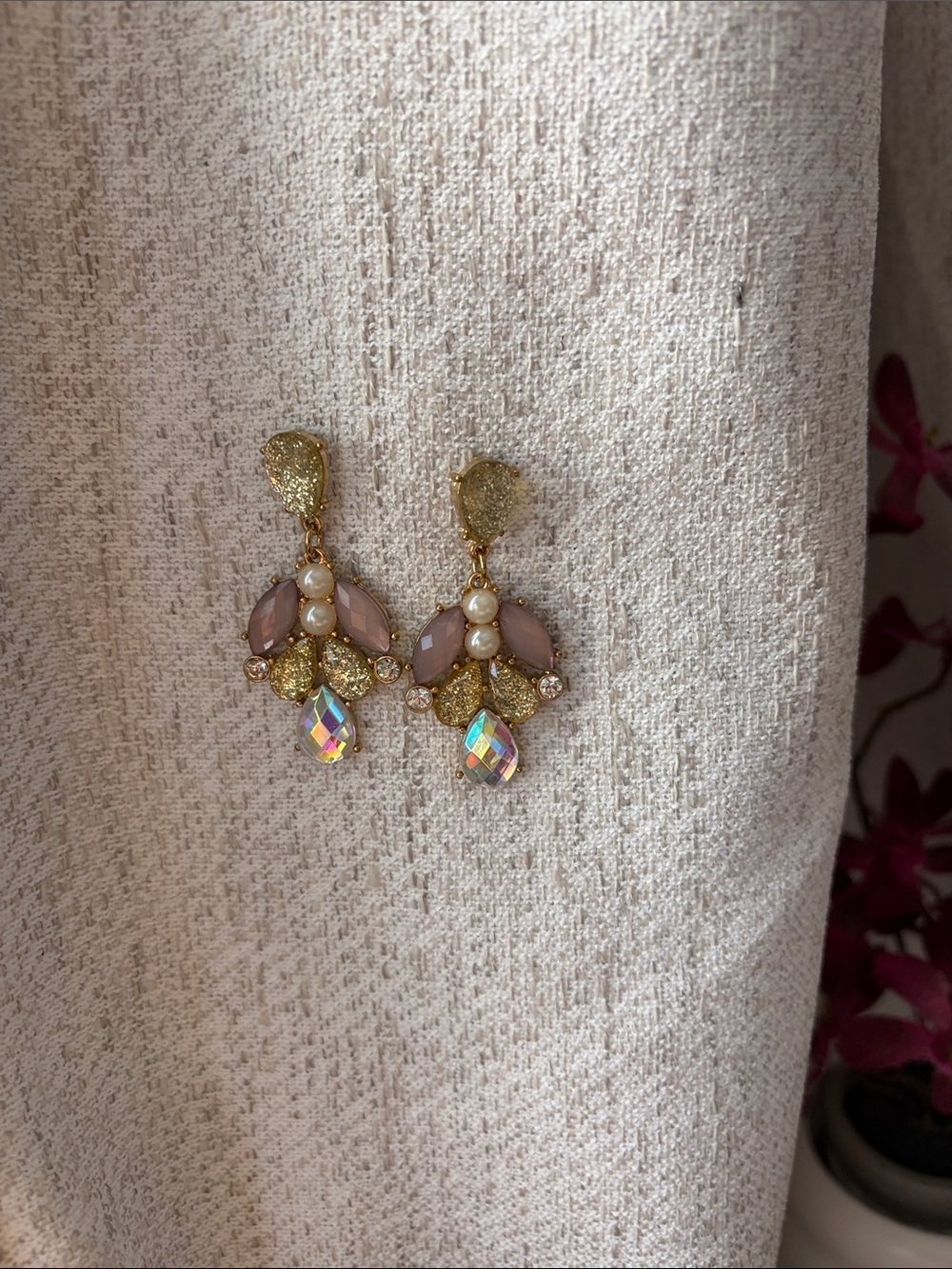 Gold and Blush Crystal Drop Earrings - Women's Jewelry